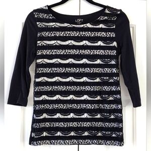 LOFT Black Lace Front Loft Blouse 3/4 Sleeve Size XS